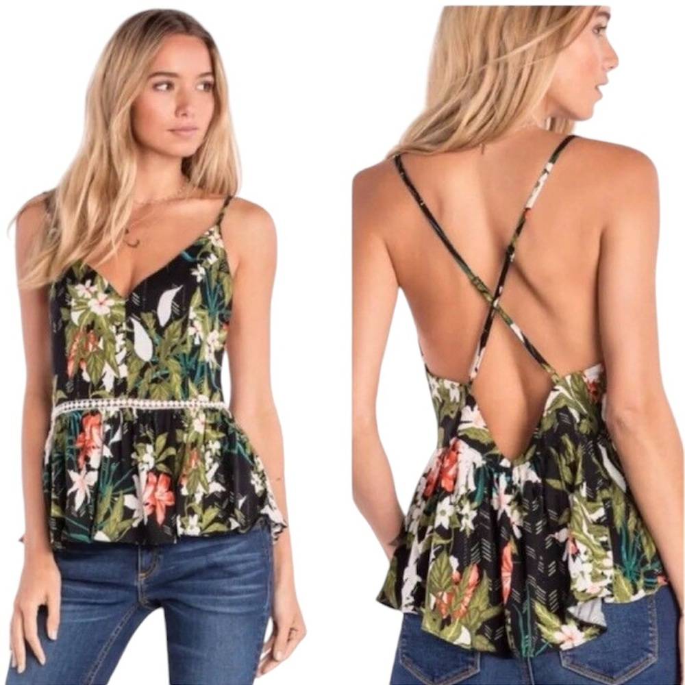 Miss Me Floral Vibrations Printed Peplum Cami Tank Top Small NWT NEW